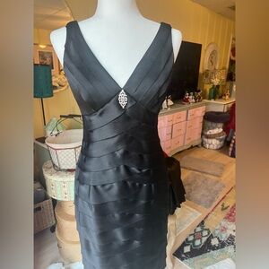 Jones Wear Black Satin Midi Dress with Embellishment